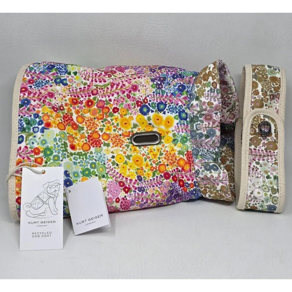 Kurt Geiger London Recycled Dog Coat Floral Multi Color Eagle Head Small New